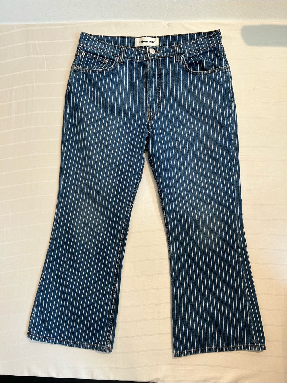 Reformation Women’s Blue Pinstripe Jeans Wide Leg